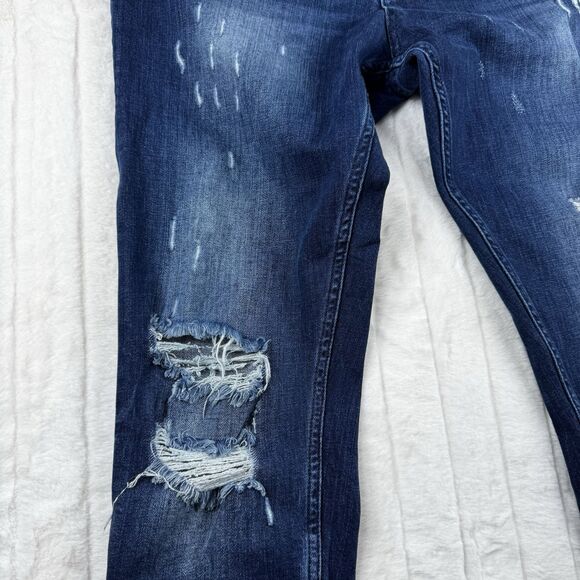 Ron Tomson Logo Graphic Distressed Jeans Men 34x30 Slim Straight Stretch Luxury - Picture 14 of 16